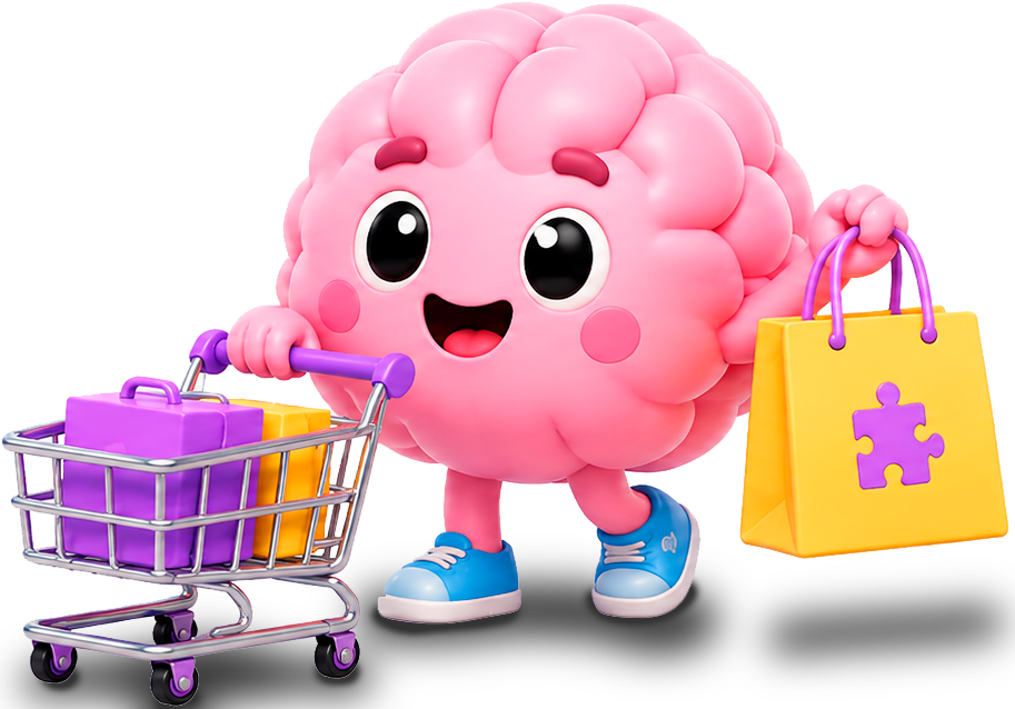 Mascota de PlayMind comprando